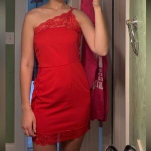 SHEIN Red One Shoulder Dress